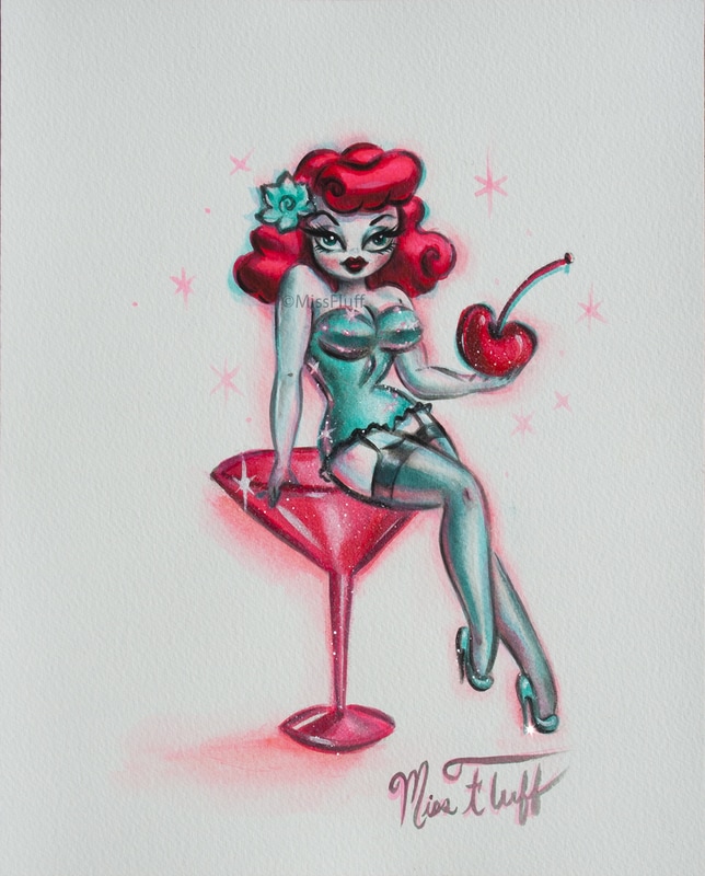 redhead retro pinup girl on a cherry martini